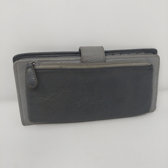 Brighton Barbados Large Pocket Wallet Grey Two Tone Pebbled Leather Bifold - Picture 2 of 10